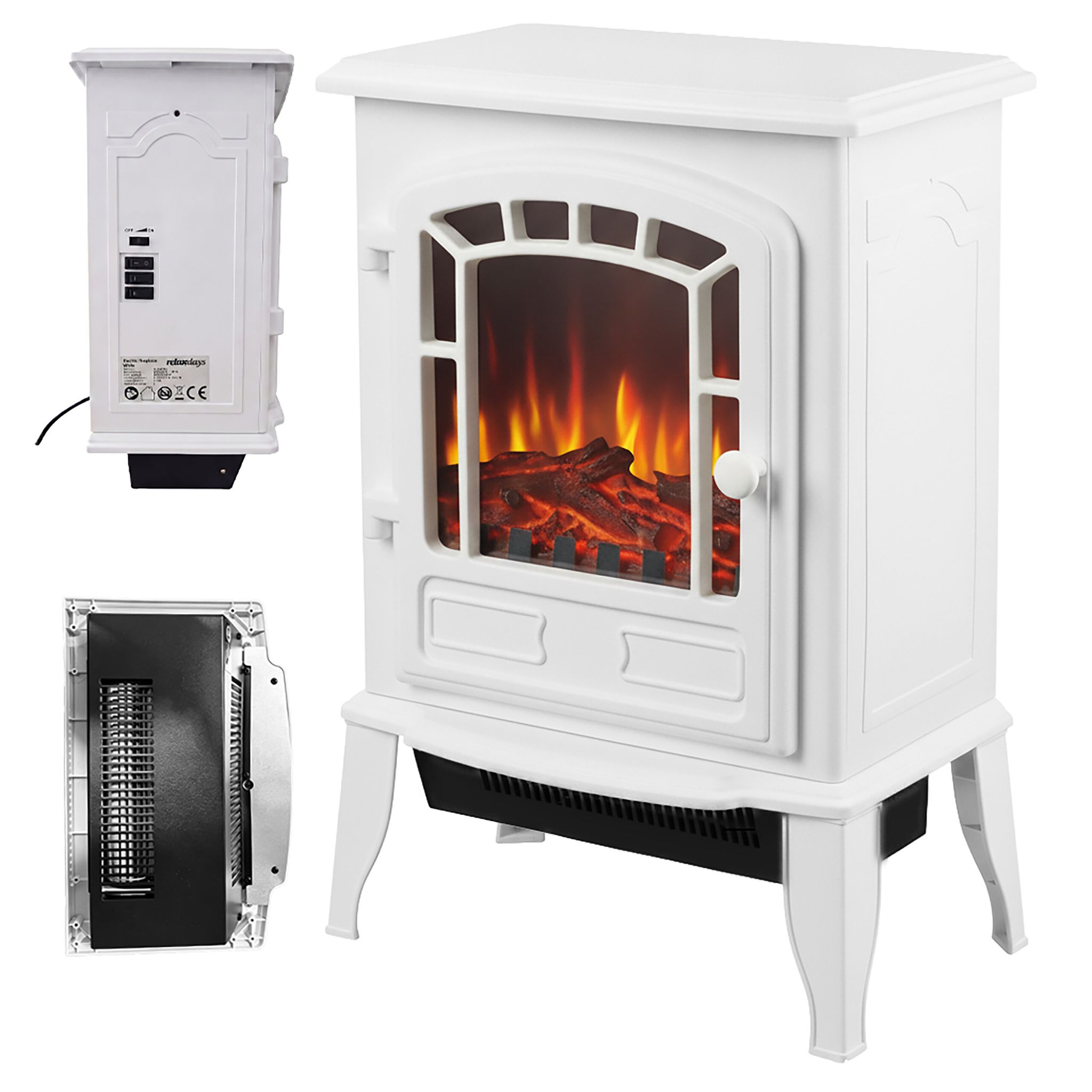 Relaxdays Elektrokamin, Mit Flammeneffekt & Heizung, 2 Heizstufen, Thermostat, Hxbxt: 56,5 X 39 X 24 Cm, Kamin, Weiß