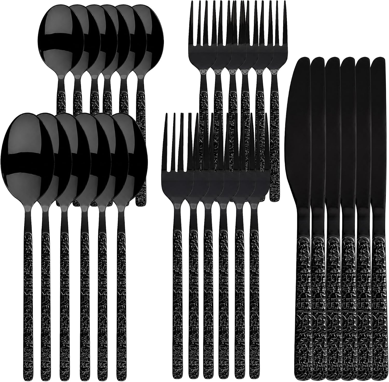 Roxlin Besteckset 30 Teilig Edelstahl Gold Schwarz Rosa Silber Für 6 Personen – Spülmaschinenfest, Rostfrei & Kratzfest – Modernes Tafelbesteck Set - Stein - Schwarz