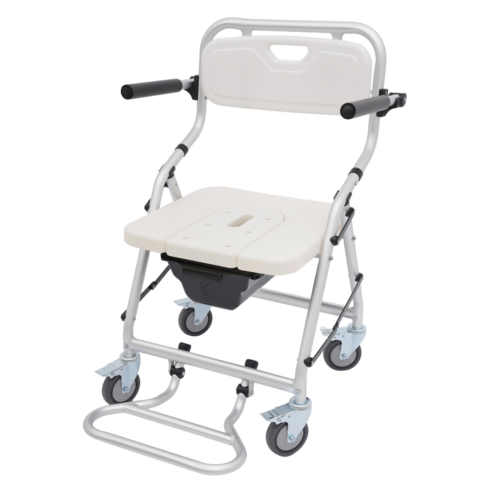 3-in-1-klapptoilettenstuhl Mit Armlehnen Und Rädern, Toilettenstuhl, Duschstuhl, Rollstuhl, Tragkraft 150 Kg