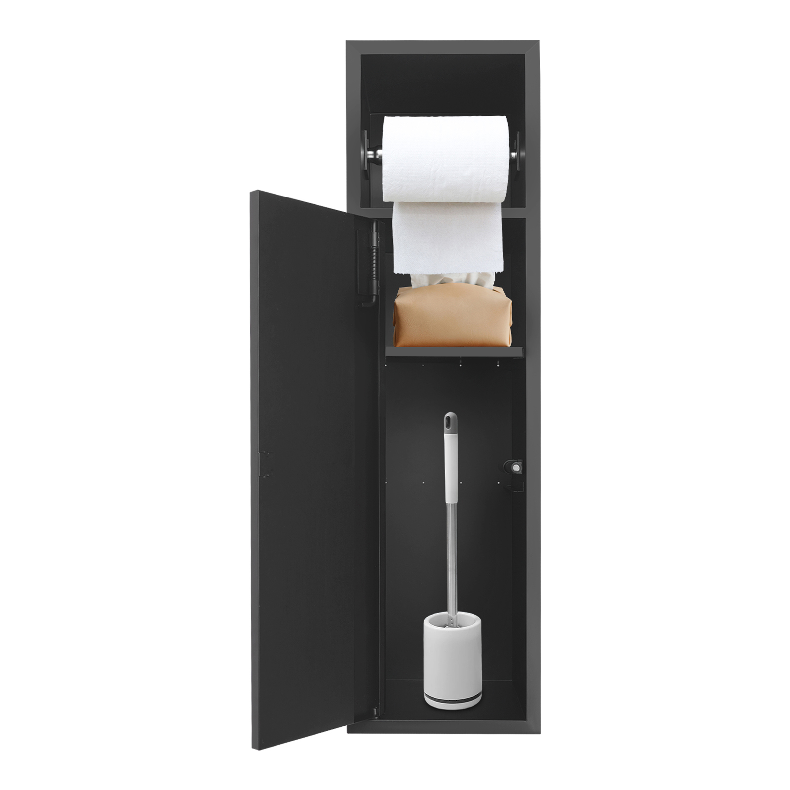 Einbau-toilettenpapierhalter Aus Edelstahl Für Toilettenbürsten-set, Badezimmerschrank Mit Toilettenpapierhalter, Mit Türen, 63 X 15 X 15 Cm, Schwarz