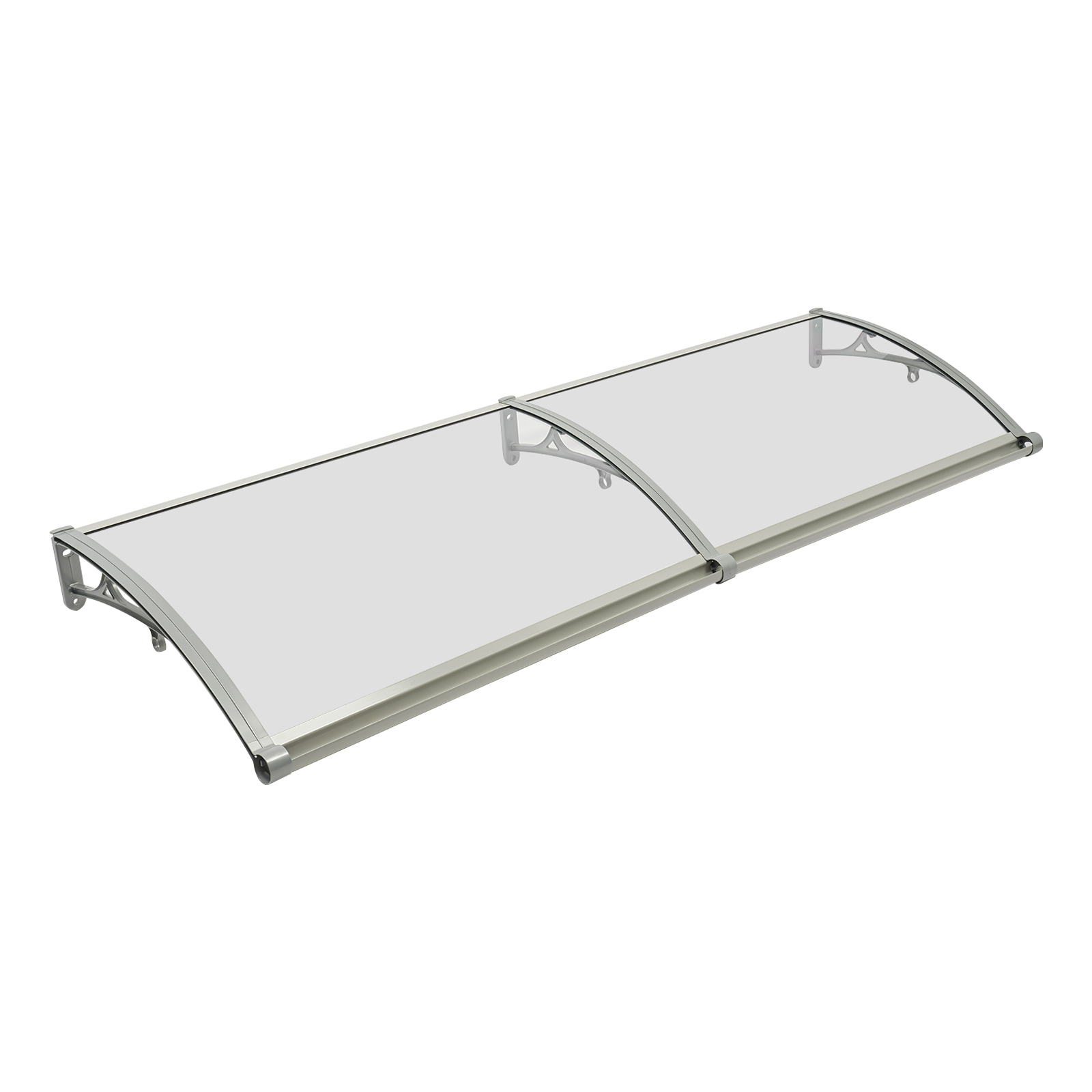Transparentes, Gewölbtes Vordach – 200 × 60 Cm, Aluminiumlegierung, Tragkraft 200 Kg – Für Türen, Fenster, Balkone – Silber