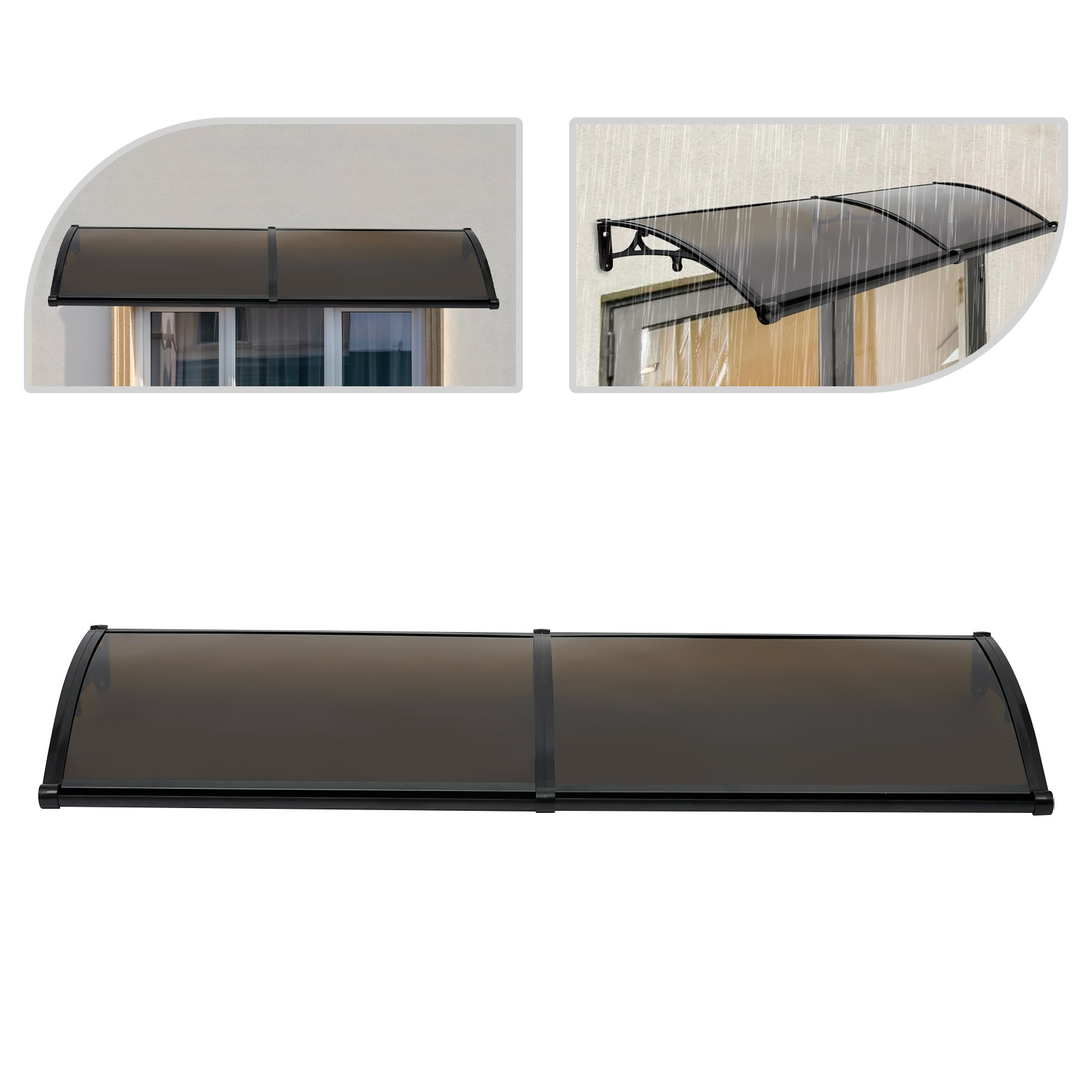 Gewölbtes Vordach 200 × 60 Cm – Wetterfest, Uv-beständig, Aluminiumlegierung, Tragkraft 200 Kg – Für Türen, Fenster, Balkone, Garagen – Tawny/schwarz