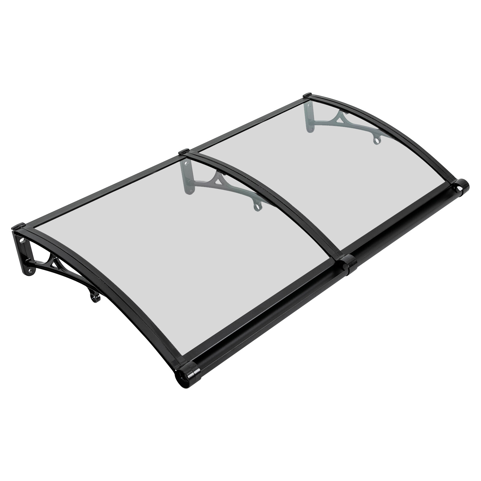 Fassadenmarkise, 120 X 60 Cm, Transparente, Bogenförmige Markise, Mit Regenrinne, Aluminiumverstärkungen, Einseitig Geneigte Fenstermarkise, Schutz Vor Sonne Und Regen