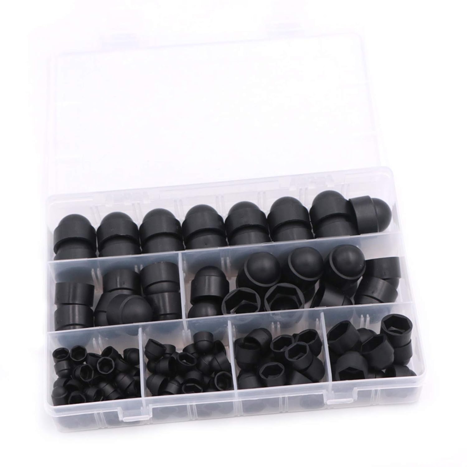 145 Stück Schraubenabdeckung Schutzmutter, Dome Nut Kit Schutzkappen Dome Bolt Nut Cover 6 Größen M4 M5 M6 M8 M10 M12 Mit Box Für Maschinen, Möbel Und Fahrzeuge (schwarz),soekavia
