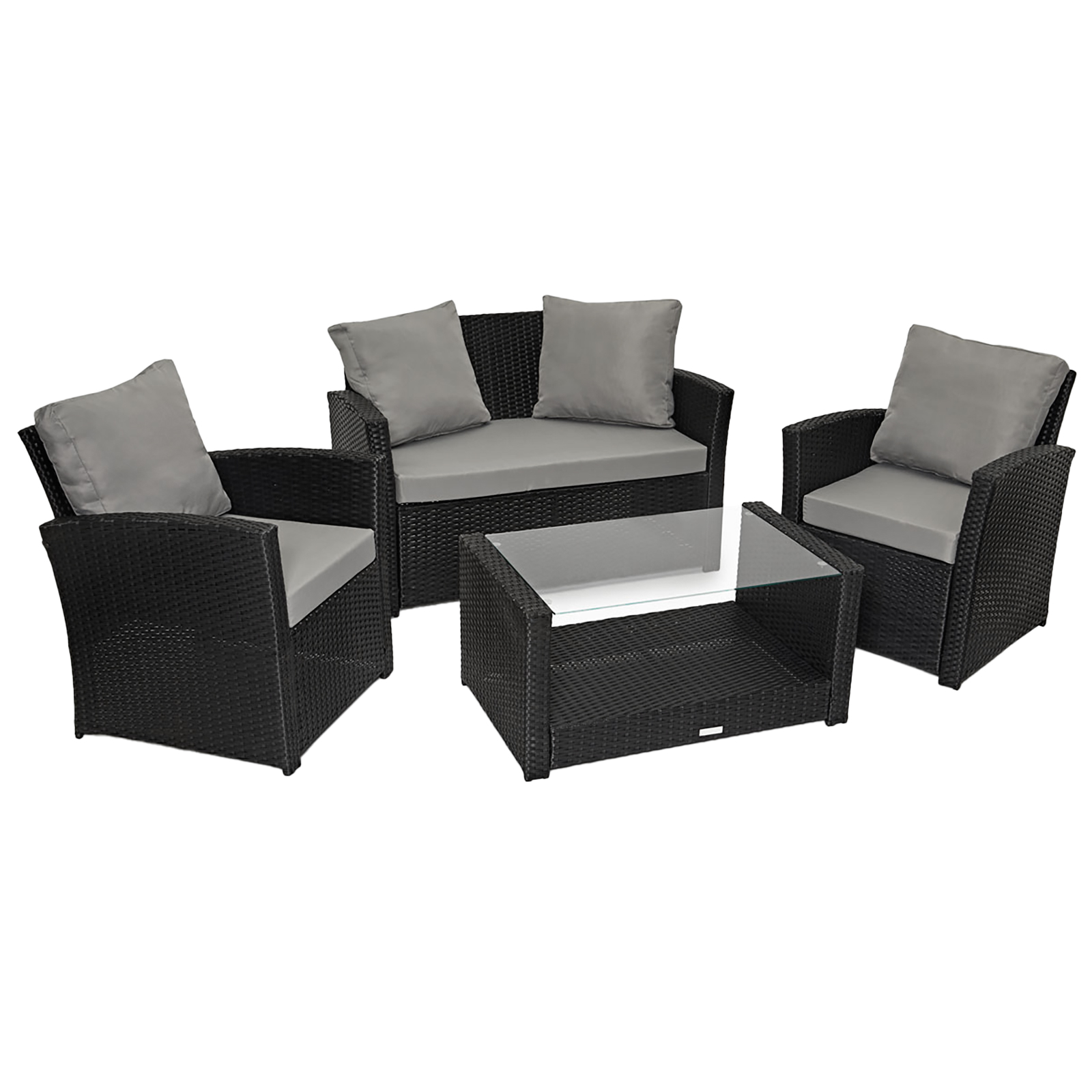 Roma Polyrattan Lounge Rattan Garten Möbel Set Essgruppe Mit Tisch Schwarz - Svita