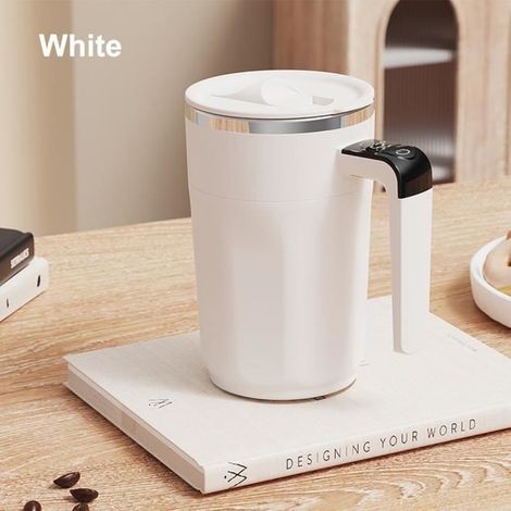 Automatischer Magnetrührer-kaffeebecher – Weiß – 400 Ml – Nachfüllbar – Mit Lcd-thermometer – Selbstmischender Becher