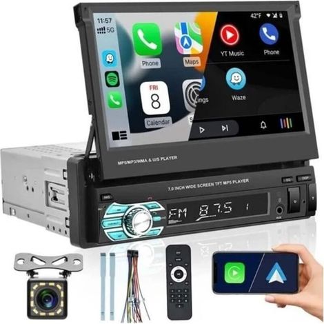 Prumya 1-din-bluetooth-autoradio Mit Carplay, Android Auto, 7-zoll-touchscreen, Bluetooth-freisprecheinrichtung Und Kamera