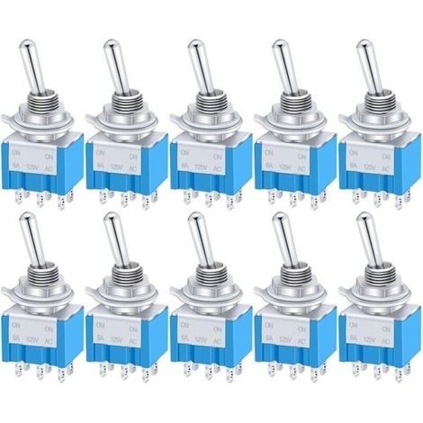 10 Stück Mini-hebelschalter Ein/aus/ein, 6 Anschlüsse, 3-positionen-dpdt-metall-wippschalter, Ac 125 V, 6 A Für Die