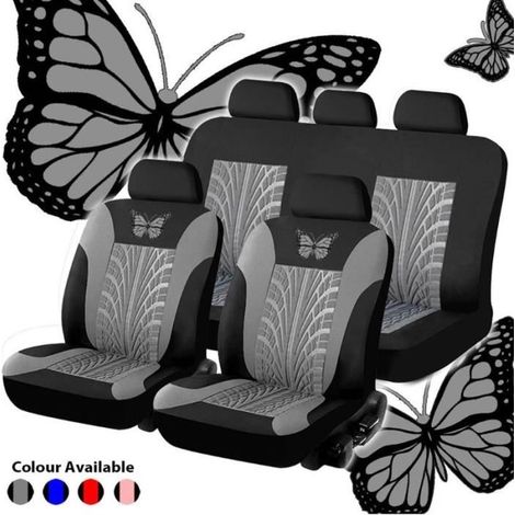 Hellgrau – Universelles Autositzbezug-set, 9-teilig, Schmetterlingsmuster, Q9qd