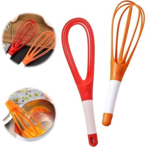 2er-set 2-in-1 Silikon-schneebesen, Faltbar, Drehbar, Zum Rühren Von Eiern Und Butter, Antihaftbeschichtet, Küchenhelfer Zum Kochen