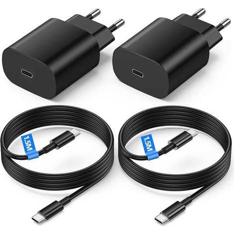 2er-pack 25-w-schnellladegerät + Usb-c-kabel Für Samsung S22 5g, S22 Ultra 5g, S21 Fe 5g, S21, S21 Plus, S20 Usw., Schwarz