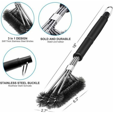 Grillbürste, 3-in-1 Grillreinigungsbürste, Langer Griff, Edelstahlborsten Für Schnelle Und Effiziente Reinigung