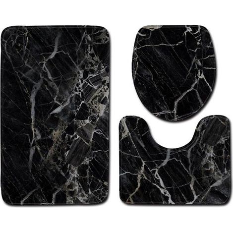 Badematte, Wc-matten-set, 3-teilig, Schwarze Marmor-badematte – Größe 50 X 80 Cm