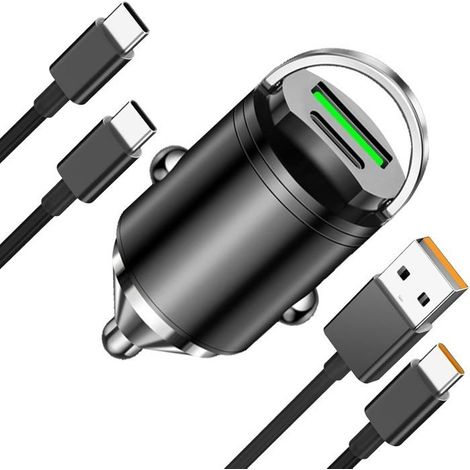 (schwarz) Usb-c-zigarettenanzünder, 30-w-schnellladegerät Fürs Auto (usb-c), Pd&qc 3.0-adapter Auf 12-v-usb-stecker, Kfz-handyladegerät Mit 2 Kabeln