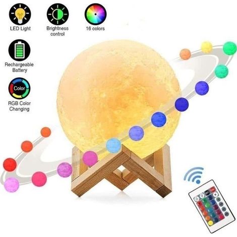 (weiss) 3d-mondlampe – 16-farbiger Led-mond, 15 Cm Fernbedienung – 3 Farben – Touch-steuerung Im Mondlicht