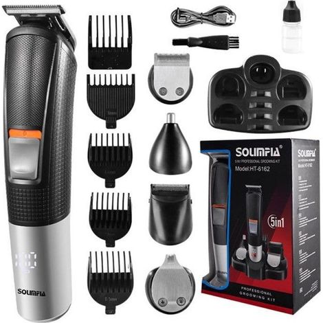 (grau) 5-in-1 Multifunktionstrimmer Für Männer, Schnellladefunktion, Wasserdicht, Geeignet Für Augenbrauen, Körper, Nase, Ohren Und Bart