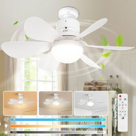 Weißer Deckenventilator Mit 6 Flügeln – Dimmbares Licht 3000k/4500k/6000k – Leiser Gleichstrommotor – Fernbedienung – 3 Geschwindigkeitsstufen