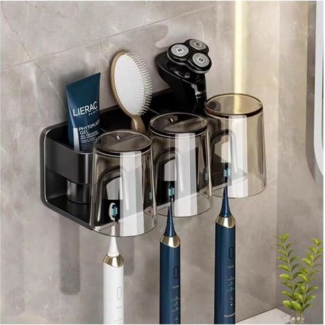 Selbstklebender, Wandmontierter Halter Für Elektrische Zahnbürsten – Rostfreies Aluminium – Maße: 20 X 80 X 7,5 Cm – Platz Für 1–3 Personen