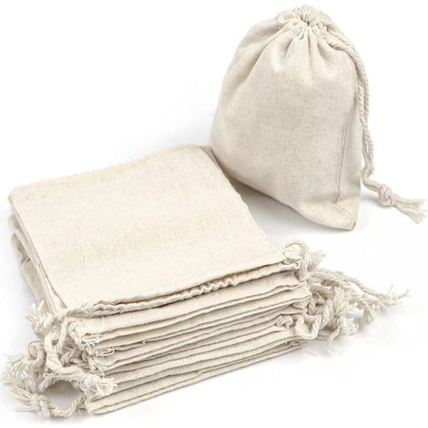 Packung Mit 50 Beuteln Aus Naturbaumwolle, 7 X 9 Cm – Mit Kordelzugverschluss – Zur Aufbewahrung Und Als Personalisierte Geschenktüten