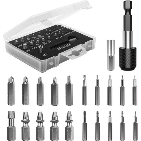 22-teiliges Schwarzes Schraubenausdreher-set (4 Mm/6,35 Mm) Mit Bohrern, 2 Magnetischen Verlängerungs-bohrerhalter-steckschlüsseladaptern