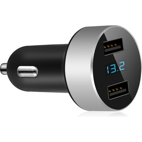 Dual-usb-kfz-ladegerät, 4,8 A Ausgangsleistung, Voltmeter Für Zigarettenanzünder, Kompatibel Mit Apple Iphone, Ipad, Samsung Galaxy, Lg, Google Nexus Und Anderen Usb-ladegeräten, Silber