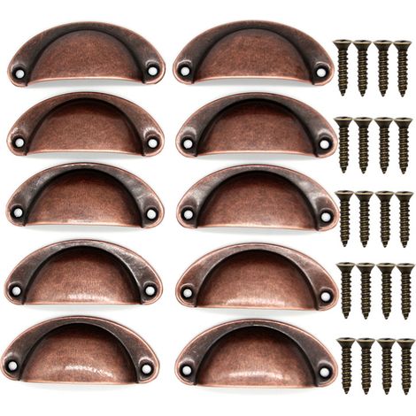 Kupfer (chemisch) – Möbelgriff – 10 Vintage-muschelgriffe Für Schubladen, Schränke, Küchenmöbel, Gebogener Retro-türknauf Aus Eisen, 8,2 Cm X 3,5 Cm, Antikmessing