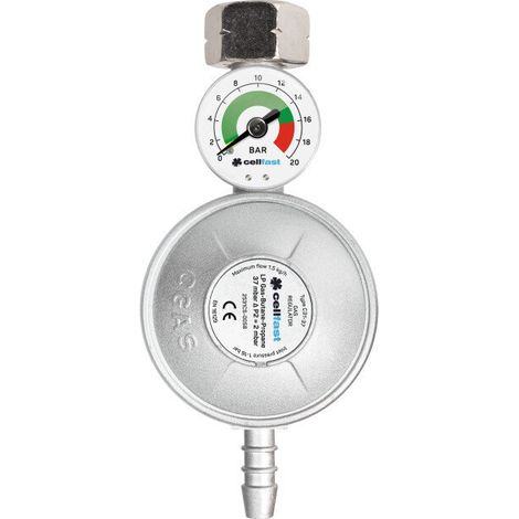 Propan-butan-gasregler Mit Manometer – Eingangsdruck 0,3–16 Bar – Ausgangsdruck 37 Mbar – Kapazität 1,5 Kg/h