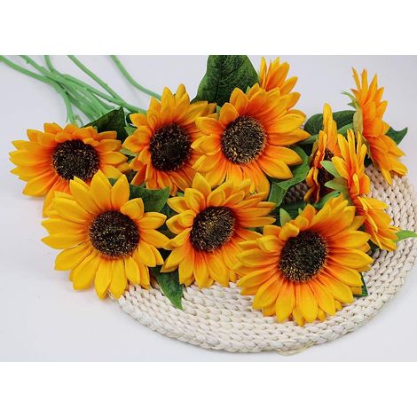 10 Realistische Künstliche Sonnenblumen, Einzeln Gestielt, Dekorative Kunstsonnenblumen Aus Seide Für Hochzeiten, Hauspartys Und Brautsträuße