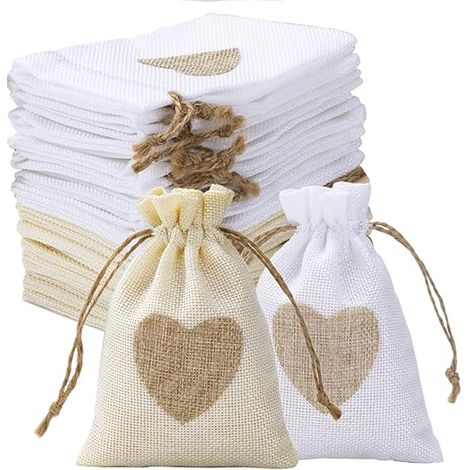 Jutebeutel, 24er-set Leinen-hanf-beutel Mit Kordelzug Und Herzmuster, Wiederverwendbare Jutebeutel Für Taufe, Hochzeit, Geburtstag, Party, Bastelarbeiten