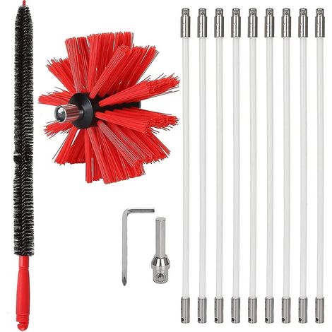 3,6 M Schornsteinreinigungsset – 100 Mm Nylonbürste – 9 X 410 Mm Flexible Stangen – Bohrmaschinenaufsatz Inklusive