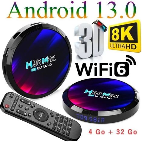 Android Tv Box, Boitier Iptv Android 13.0 Tv Box 4gb Ram/32gb Rom Smart Media Player 2.4ghz/5.0ghz Wifi Bt5.0 8k 3d Smart Tv Box