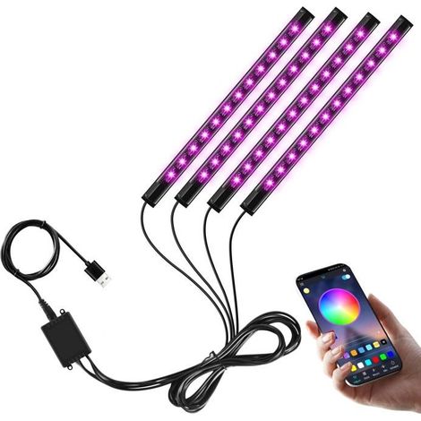 4-teilige Led-autoinnenraumbeleuchtung, 48 Leds Mit Usb-anschluss, Steuerung Per Auto-app Für Iphone Und Android-smartphone