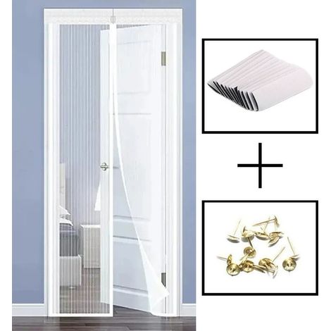 Magnetische Moskitonetztür, Gestreifte Spitze, 90x210cm (weiß)