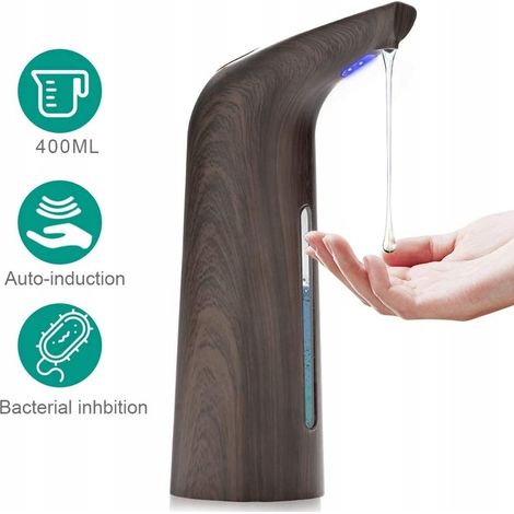 Induktionsseifenspender, Automatischer Seifenspender, Wasserdichter, Berührungsloser Infrarot-seifenspender, Für Bad Und Küche, Dunkle Holzmaserung, 400 Ml