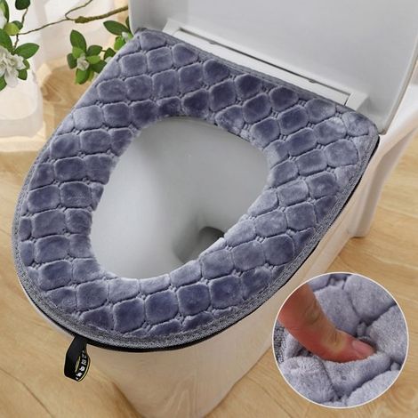Warmer Plüsch-toilettensitzbezug – Grau – 2 Stück – Toilettensitzbezug