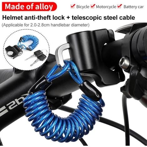 Diebstahlsicheres Fahrradhelmschloss Mit Spirale, Blau, Metallisch Und Wasserdicht, 2,2–2,8 Cm – Zubehör Für Motorräder Und Fahrräder