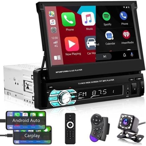 7-zoll-1-din-bluetooth-autoradio – Ausziehbarer Touchscreen – Carplay Und Android Auto – Bluetooth-freisprecheinrichtung – Fm-radio Mit 18 Sendern