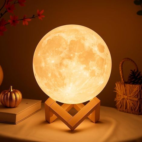 Mondförmiges Nachtlicht, Gelb, 12 Cm, Wiederaufladbare Nachttischlampe, Mond- Und Sternenhimmel-muster.