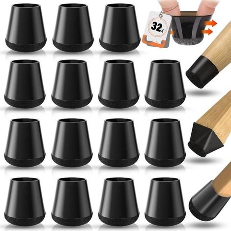 Stuhlkissen – 32 Stück – Schwarzes Silikon – Beinschoner – Strapazierfähiger Filz