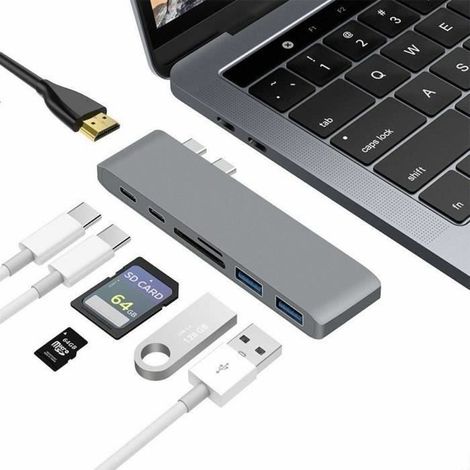 7-in-1 Usb-c-hub Mit Usb-c-ladeanschluss, 4k-hdmi-anschluss, 3 Usb-3.0-anschlüssen Und Sd/tf-kartenleser-adapter Für Mac Und Chromebook