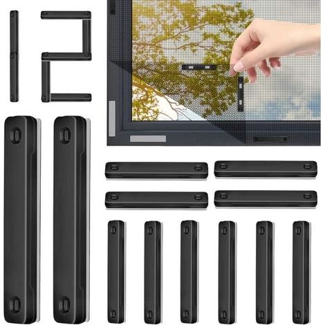 12-teiliges Set Magnetischer Fenstergitterclips Zur Befestigung Von Fenstergittern, Selbstklebende Streifen
