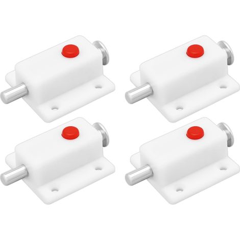 Set Mit 4 Automatischen, Federbelasteten Türriegeln Aus Weißem Kunststoff Für Schrank-, Kleiderschrank-, Kinderbett- Und Fenstertüren (36 Mm X 37 Mm)