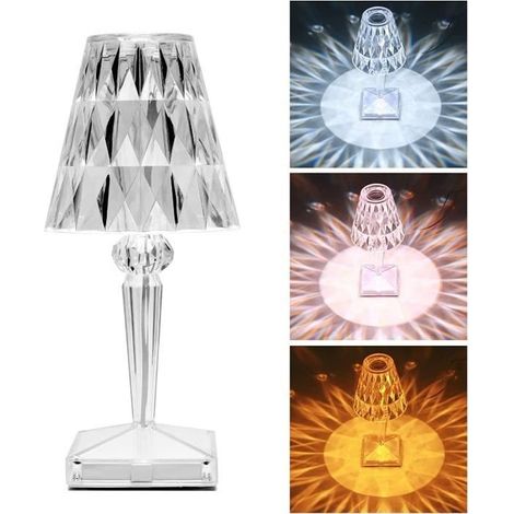 (weiß-kristall) Dreifarbige Kristall-nachttischlampe, Diamant-tischlampe Mit Touch-steuerung Für Schlafzimmer, Wohnzimmer, Gästezimmer Und Büro