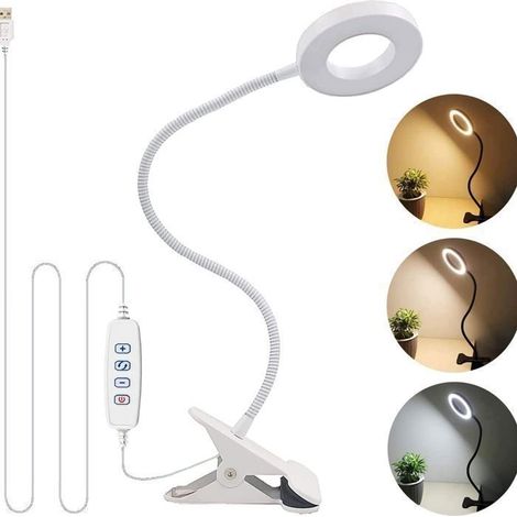 Schreibtischlampe, Leselampe Mit 3 Modi Und 10 Dimmstufen, 40 Cm Klemmleuchte Für Büro Und Zuhause, Weiß