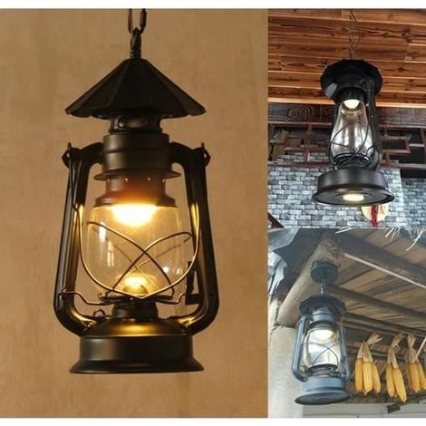Laternen-pendelleuchte Aus Metall Und Glas – E27 – Schwarz – Vintage-industriedesign – Fürs Esszimmer