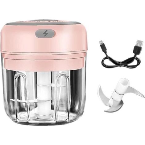 Elektrischer Knoblauchstampfer, Kabellose Knoblauchmühle, Tragbarer Mini-zerkleinerer, Rosa, 250 Ml