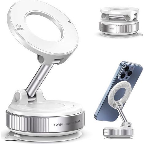 (weiß) Magnetische Handyhalterung – Efconnection – 360° Drehbar – Verstellbarer Saugnapf – Kompatibel Mit Iphone 12+