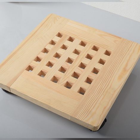 Quadratisches Blumentablett Aus Holz, 30 Cm Durchmesser, Mobiler Blumenständer Mit Rollbarem Blumentopffuß, 2 Stück