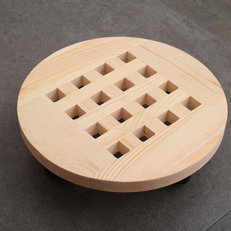 Rundes, Fahrbares Blumentablett Aus Holz, 30 Cm Durchmesser, 2 Stück