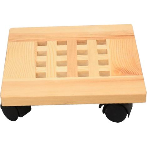 Quadratisches Blumentablett Aus Holz, 25 Cm Durchmesser, Mobiler Blumenständer Mit Rollbarem Blumentopffuß, 2 Stück